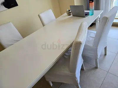 *Urgent Sale Normal Used, Ikea Extendable White Table, comes with 4 chairs.