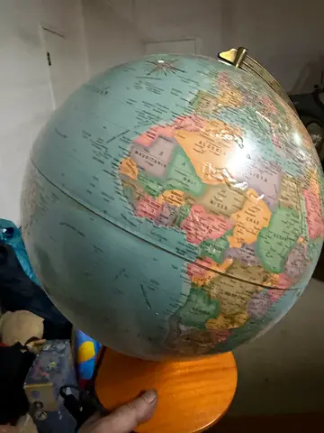 Vintage World Globe on Stand lamp  with elevated landschaft - Decorative Collectible