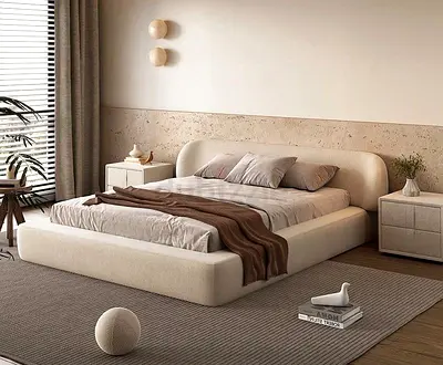 Curved wings white boucle thick bed