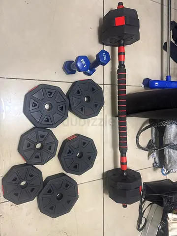 Adjustable Barbell Set with Plates and Dumbbells - Good Condition