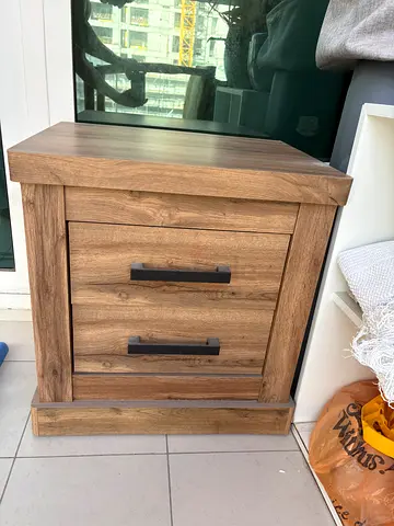 x2 Solid Wood Nightstand / Bedside Table with Two Drawers - Light Oak Finish
