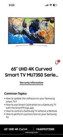Samsung 65 UHD 4K Curved Smart TV MU7350 - Good Working Condition