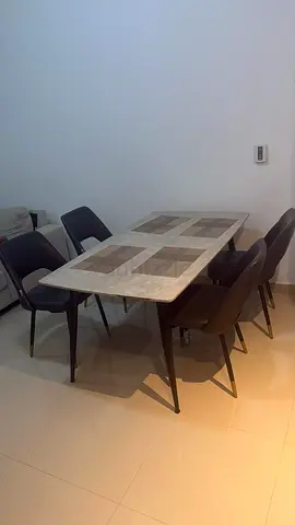 6-Seater Dining Table with Chairs - Modern Tile Top