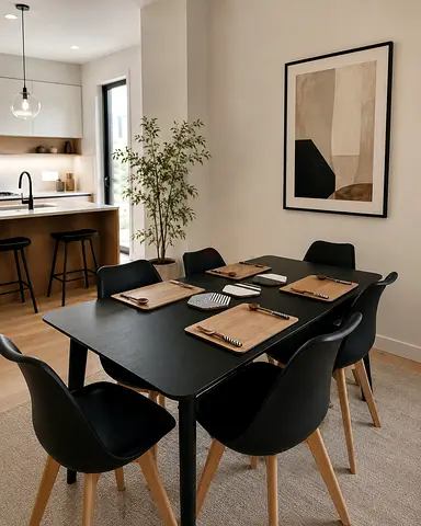 Good Quality Black Dining Table with 6 Chairs - Minimalist Set