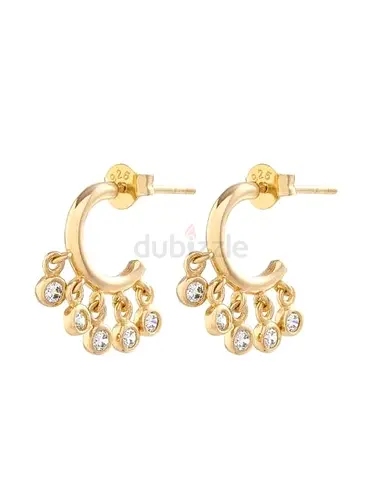 Olivia Burton Gold plated hoop earrings with dangling cubic zirconia charms