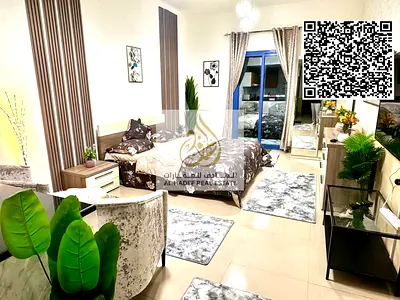 Fully furnished studio with artistic touches, featuring a distinctive open panoramic balcony, private parking with electronic gate, ready for immediat
