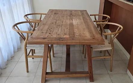 Solid Wood Farmhouse style Dining Table 180×90, with 4 Wishbone Chairs