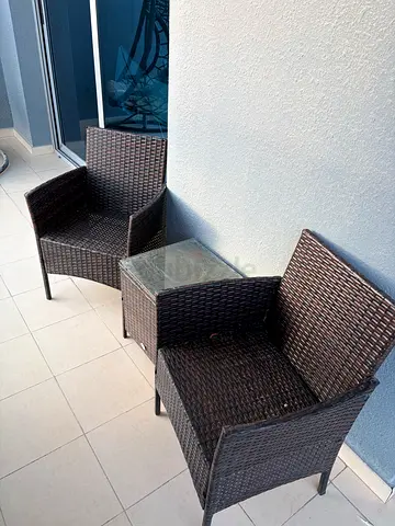 Set of 2 Outdoor Wicker Chairs with Glass Side Table - Dark Brown