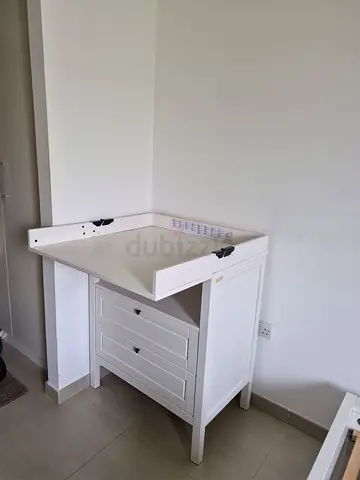 White wooden desk / dressing table with 2 drawer baby changer