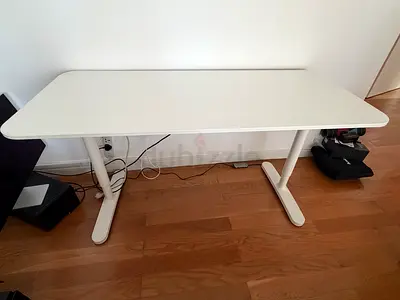 White IKEA Adjustable Desk + chair