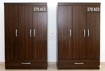 Dark Wood 3-Door Wardrobe with Bottom Drawer - Good Condition