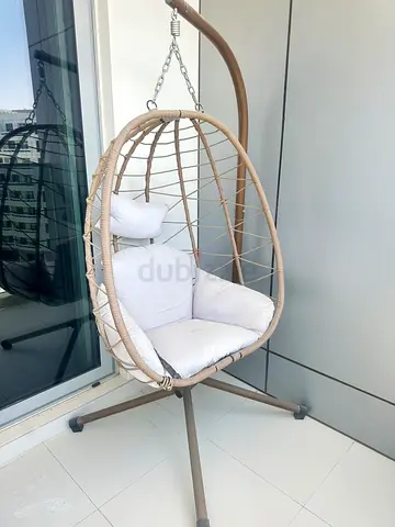 Outdoor Hanging Egg Chair with Cushions - Light Beige