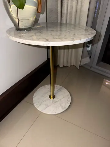 Small Round Marble Side Table with Gold Base