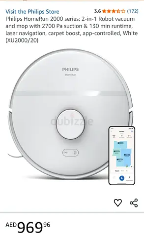 Philips HomeRun 2000 Robot Vacuum  Mop - White (Good Condition)