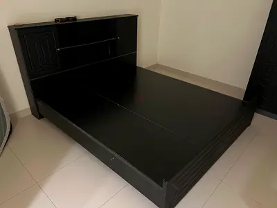 Solid Black Wooden Queen Bed Frame with Headboard Storage 223cm x 189cm