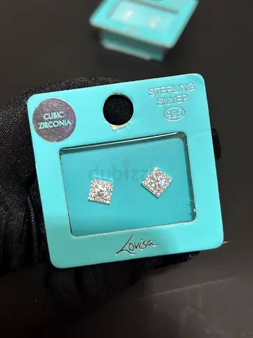 925 Sterling Silver Cubic Zirconia Square Stud Earrings original price 127 AED