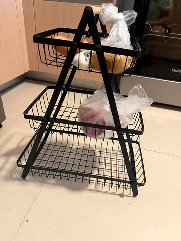 Three-tier black metal kitchen storage rack / fruit  veg organizer
