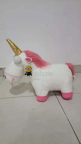 Plush White Unicorn Toy with Pink Mane and Gold Horn