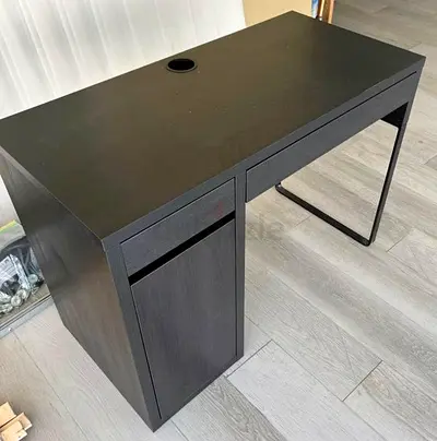 Black Modern Study/Computer Desk with Cable Hole and Drawer