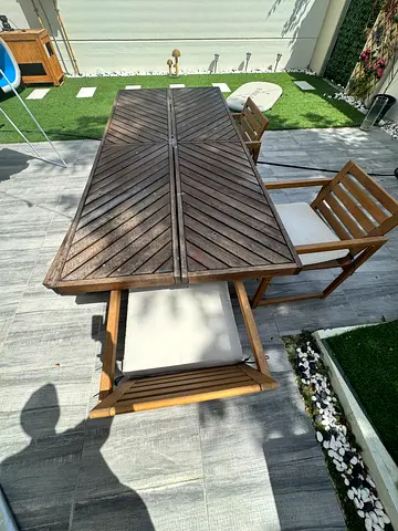 Solid Wood Outdoor Dining Table with 3 Chairs and bench