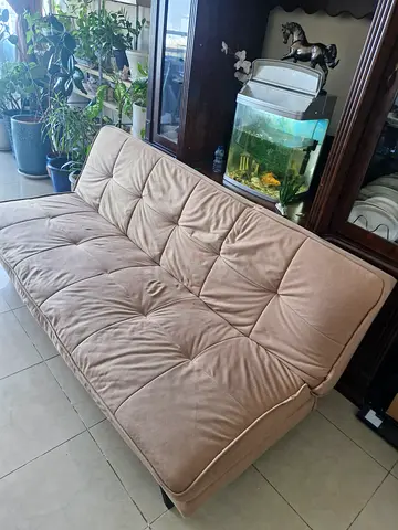 Beige Tufted Small Sofa / Loveseat in Good Condition