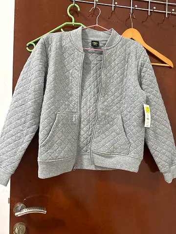 Grey Quilted Zip-Up Jacket
