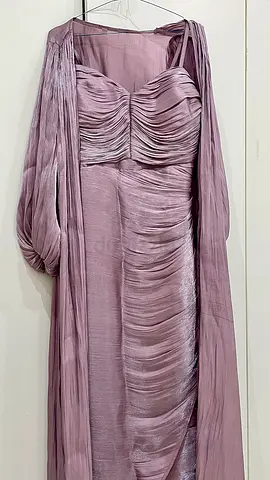 Elegant Mauve Ruched Evening Gown with Matching Cape