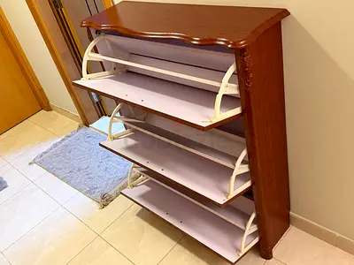 Wooden Shoe Rack Cabinet with Pull-Down Shelves - Good Condition