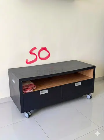 Black Wood TV Unit with Drawers and Wheels