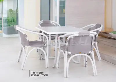 White Outdoor Dining Table Set - 4 Chairs, 90x90cm table