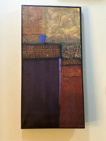 Modern abstract canvas wall art with rich blend of brown, deep plum, bronze and gold tone
