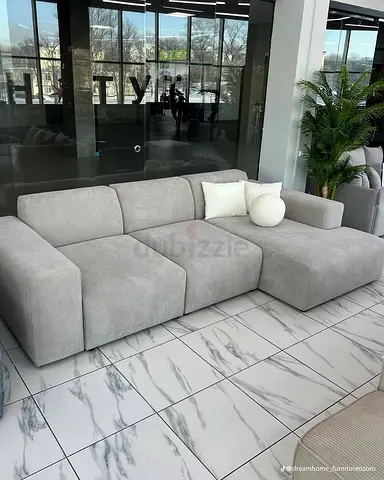 Modern Light Grey L-Shaped Sofa with Chaise