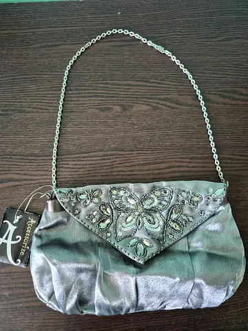 Silver beaded evening clutch bag with chain strap (Accessorize)