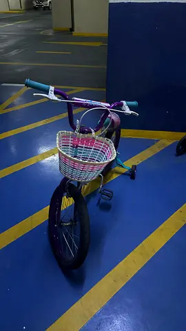 Purple Kids Bicycle with Front Basket and Training Wheels