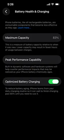 iPhone with 83% Battery Health — Good Condition