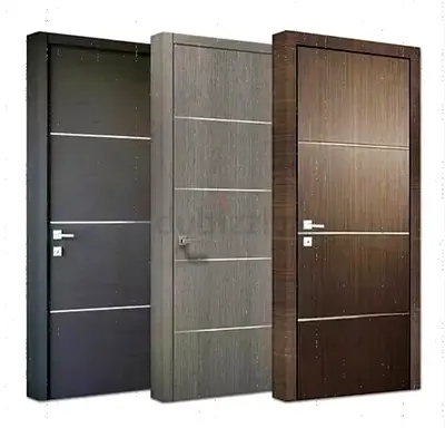 Set of 3 Modern Interior Wooden Doors with Metal Inlay - New