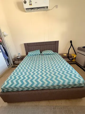 King size fabric bed frame with mattress —and house hold moving out sale full set