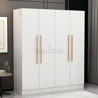 White 4-Door Wardrobe with Vertical Handles - Modern Bedroom Closet