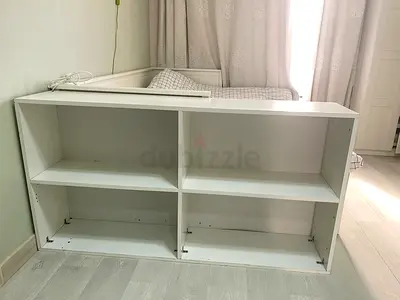 White low storage cabinet / bookcase - 4 open compartments