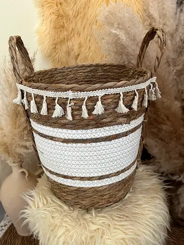 Woven Seagrass Storage Basket with Tassel Trim