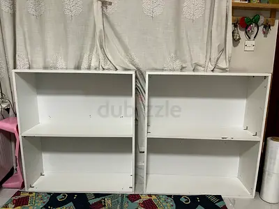 Pair of white open bookcases / shelving units - good condition