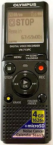 Olympus Digital Voice Recorder VN-713PC — 4GB microSD, Good Working Condition