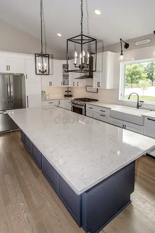 Large Quartz Kitchen Island Countertop - White Marble Look