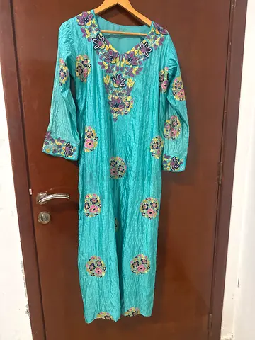 Womens Embroidered Teal Kaftan Dress