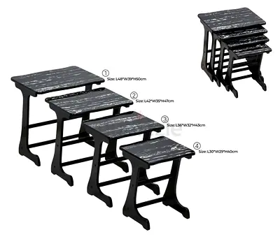 Set of 4 Nesting Side Tables - Black Wood Effect