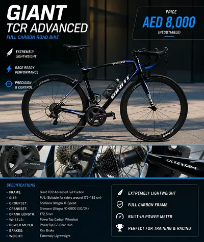 Giant TCR Advanced Full Carbon Road Bike - Ultegra, PowerTap