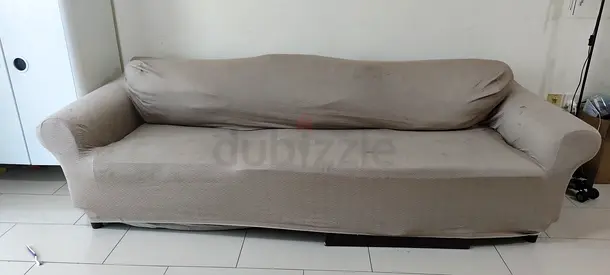 3-seater beige fabric sofa with slipcover (used)