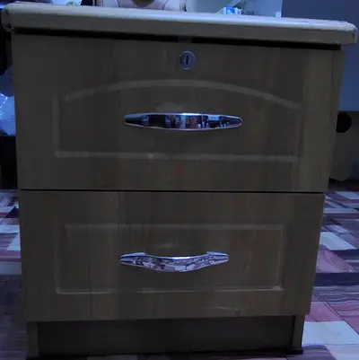 Small 2-Drawer Wooden Nightstand with Lock