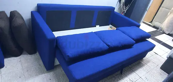 Blue colour sofa cum bed storage