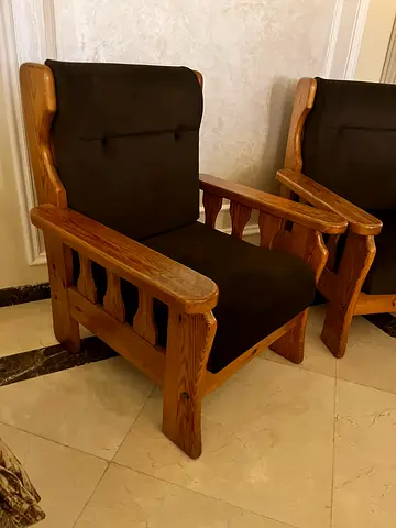 Solid Wood Armchairs with Dark Upholstery - Set of 2